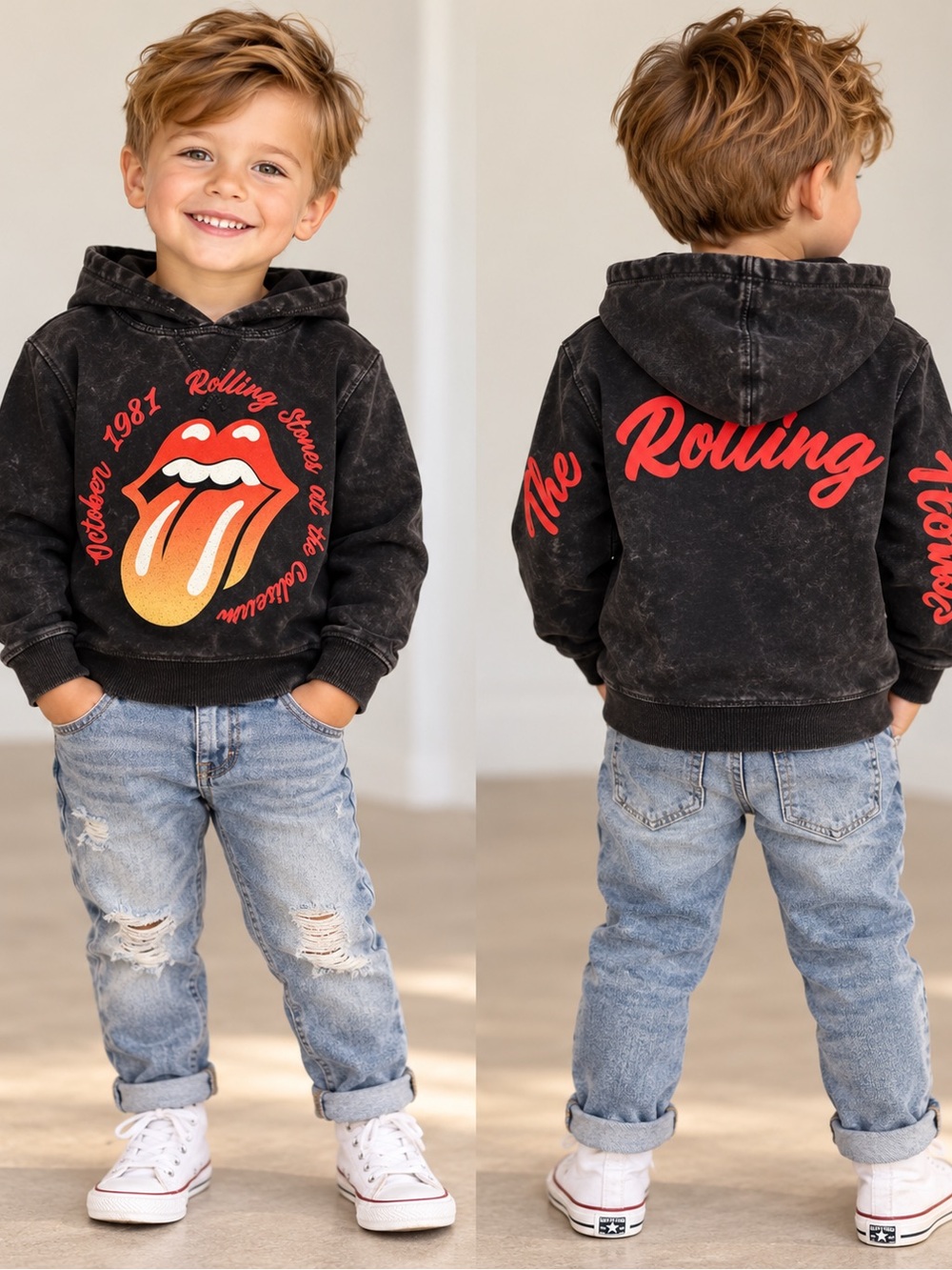 Rolling Stones Toddler 3T Black Acid Wash Graphic Hoodie